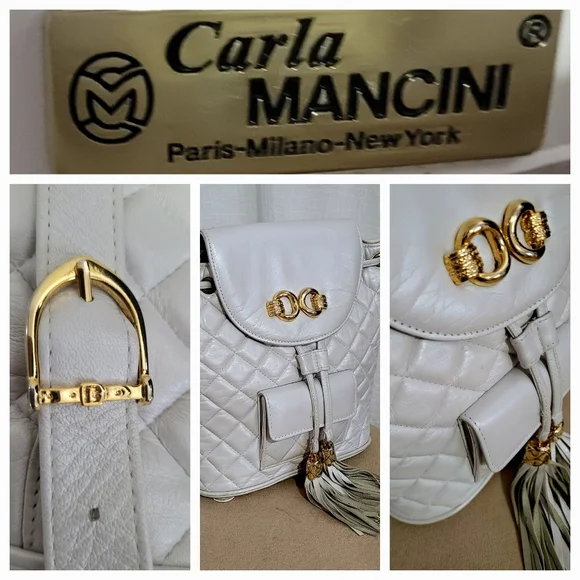 Quilted LEATHER Backpack with Gold Accents - Picture 3 of 10